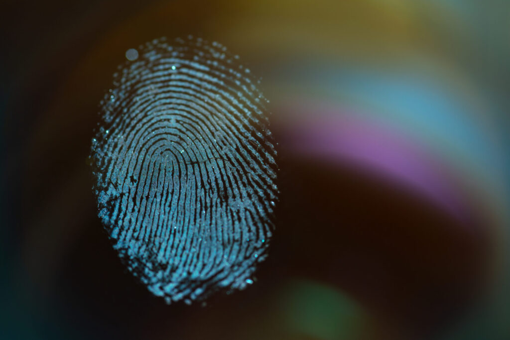 Fingerprint on glass, forensics, detective